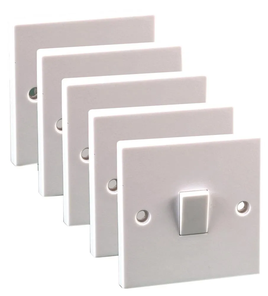 PRO ELEC 1 Gang 1 Way Light Switch, 10AX, White, Pack of 5