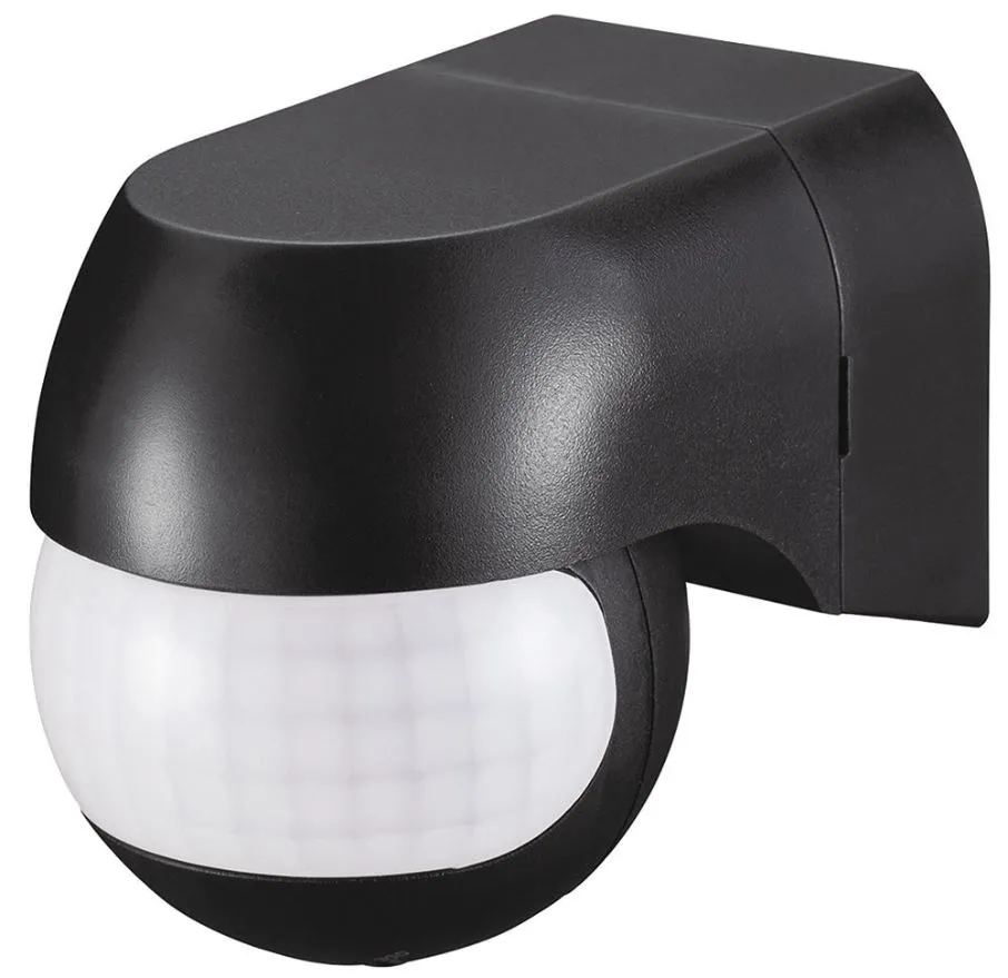 PRO ELEC Wall-Mounted PIR Sensor, IP44, Black, 180° Detection