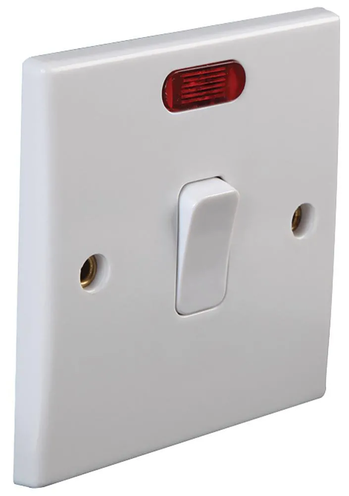 PRO ELEC 1-Gang DP Wall Switch with Neon, White, 20A, 250V