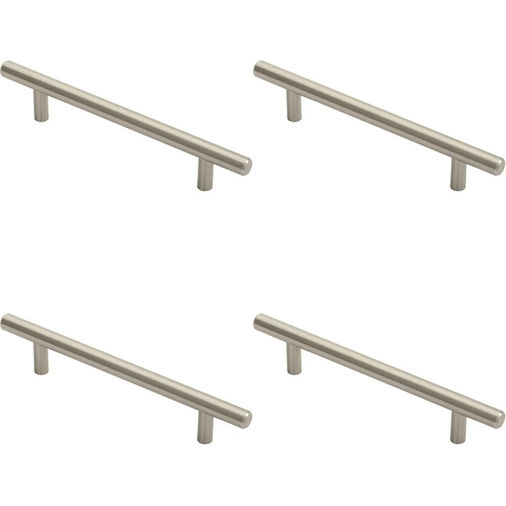4x Round T Bar Cabinet Pull Handle 188 x 12mm 128mm Fixing Centres Satin Nickel