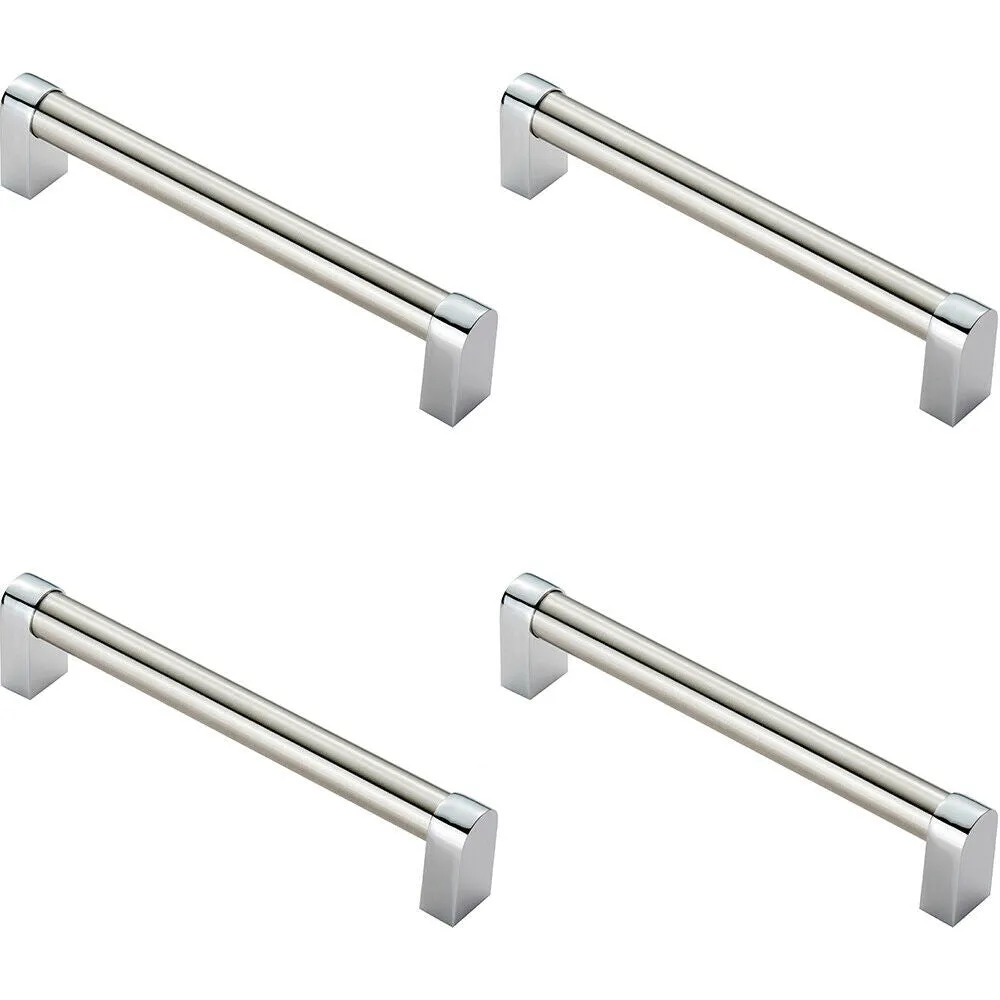 4x Round Tube Pull Handle 176 x 16mm 160mm Fixing Centres Satin Nickel & Chrome