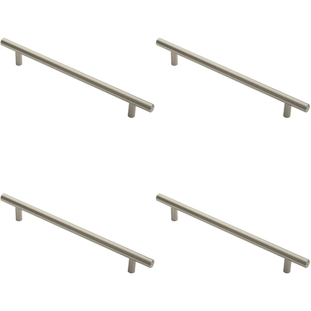 4x Round T Bar Cabinet Pull Handle 252 x 12mm 192mm Fixing Centres Satin Nickel