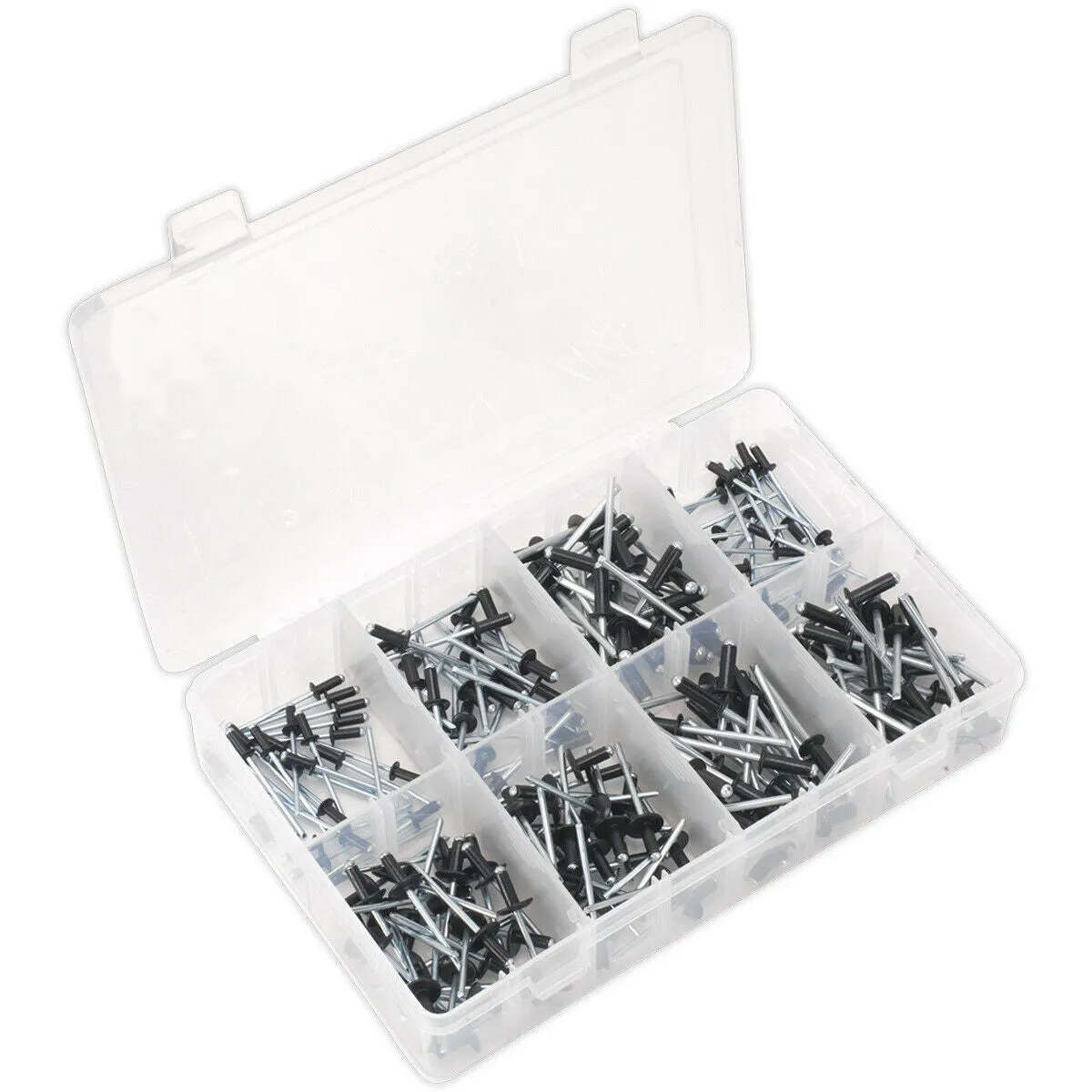 200 PACK - Assorted Size Rivets - Black Anodised - Standard & Large Flange Pins