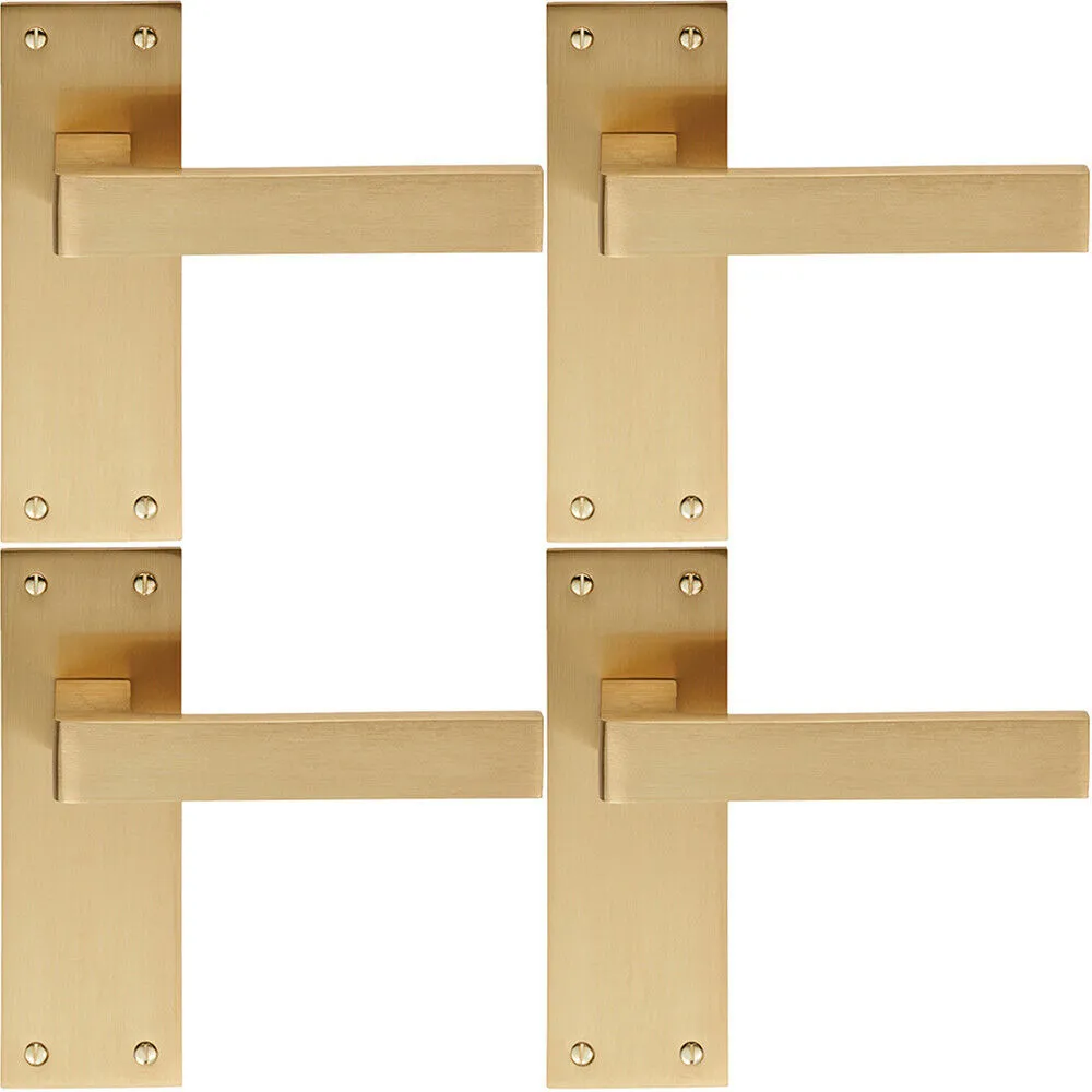 4x PAIR Straight Square Handle on Slim Latch Backplate 150 x 50mm Satin Brass