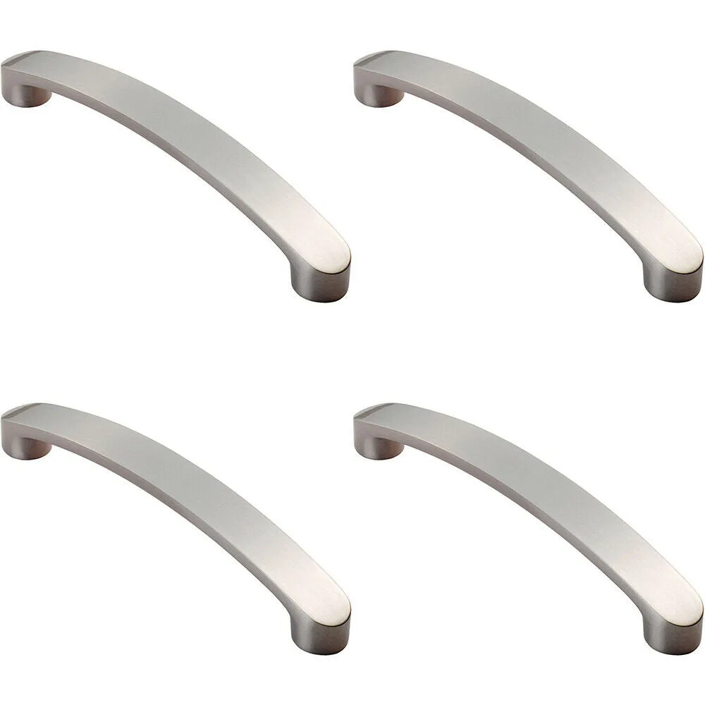4x Flat Fronted Bow Pull Handle 140 x 12mm 128mm Fixing Centres Satin Nickel