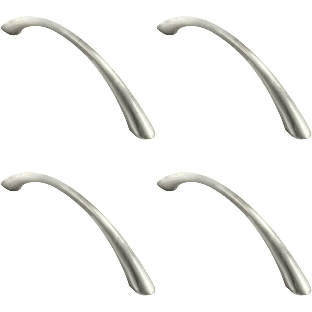 4x Slim Bow Cabinet Pull Handle 128mm Fixing Centres Satin Nickel 157 x 29mm
