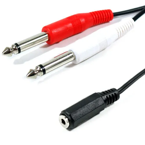 0.15m 3.5mm Stereo Socket - 2x 6.35mm ¼" Mono Plug Cable Twin Patch Adapter Lead