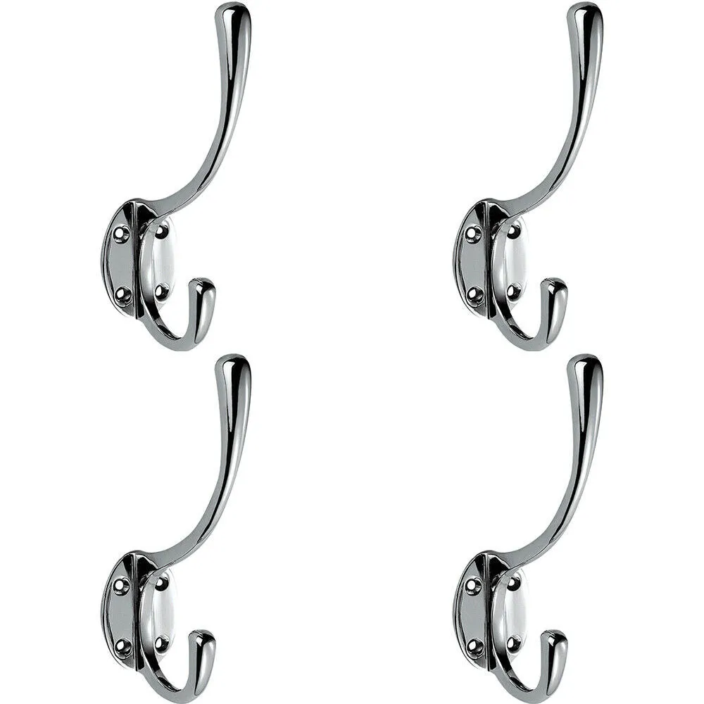 4x Victorian Hat & Coat Hook on Oval Backplate 64mm Projection Polished Chrome