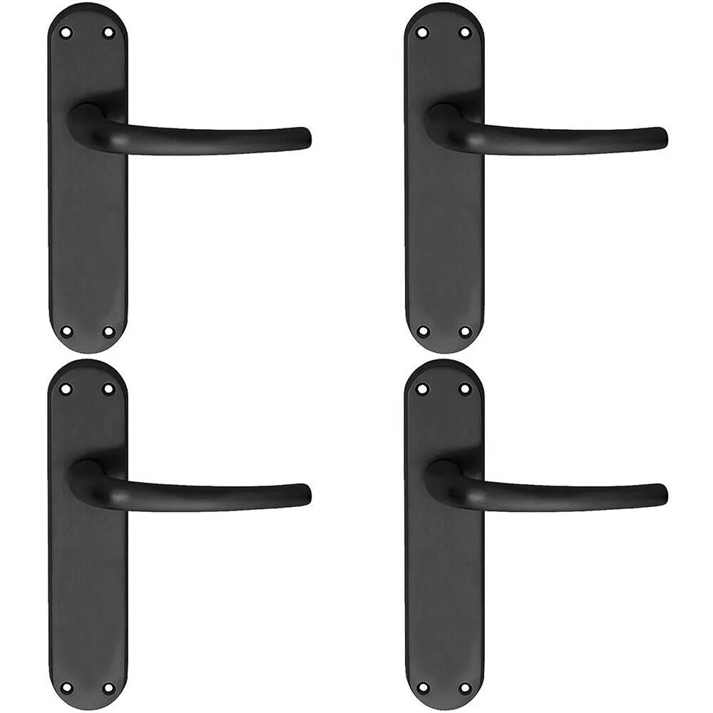 4x PAIR Slim Round Bar Handle on Shaped Latch Backplate 185 x 40mm Matt Black