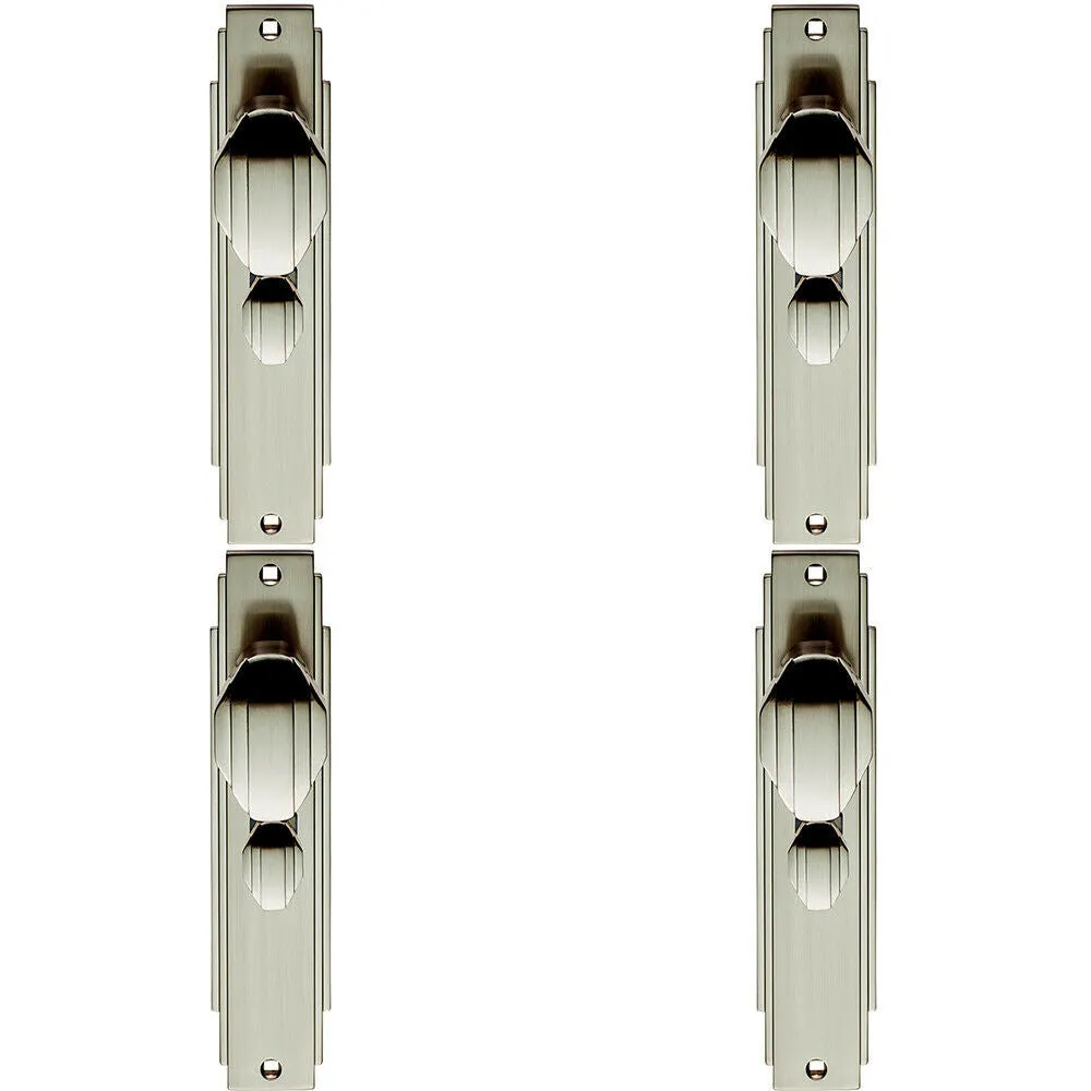 4x PAIR Line Detailed Door Knob on Bathroom Backplate 205 x 45mm Satin Nickel