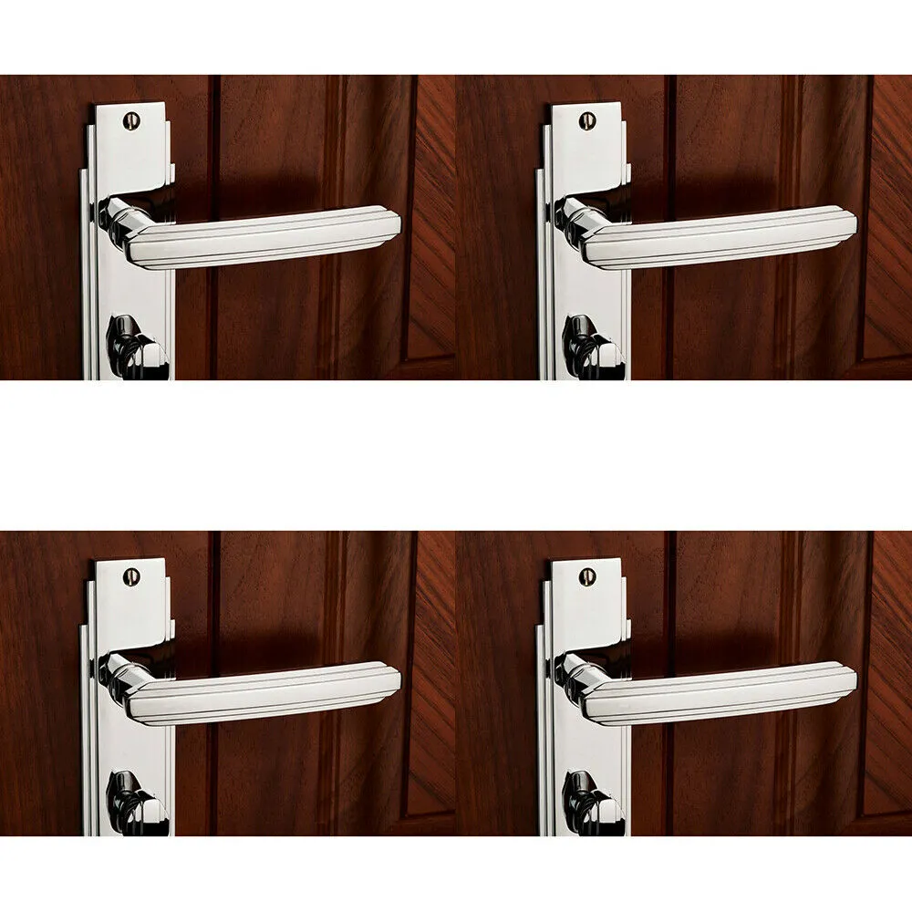 4x PAIR Line Detailed Handle on Bathroom Backplate 205 x 45mm Polished Chrome