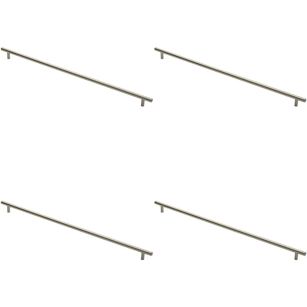 4x Round T Bar Cabinet Pull Handle 572 x 12mm 512mm Fixing Centres Satin Nickel