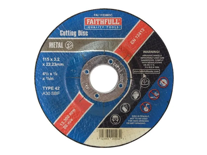 Faithfull 115x3.2x22.23mm Depressed Centre Metal Cutting Disc