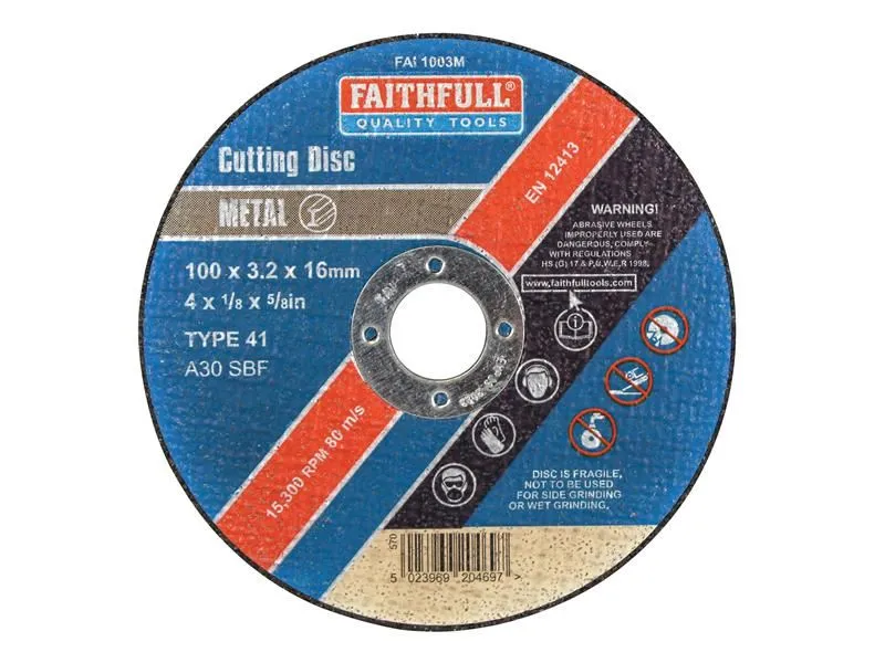 Faithfull Metal Cut-Off Disc 100 x 3.2 x 16mm for Metal Cutting