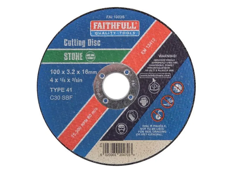 Faithfull 100mm Stone Cut Off Disc, 3.2mm Thickness, 16mm Bore